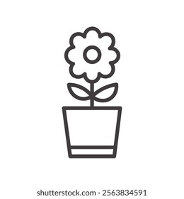 Flower Pot Icon Depicting a Potted Plant in Black and White