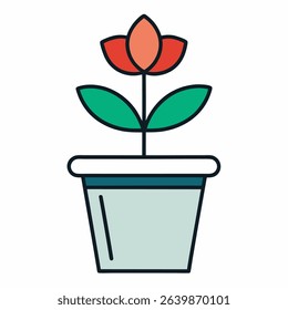 A flower pot icon with a filled line style, designed for use on a white background. Simple, modern, and suitable for various design projects.