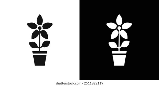 Flower in pot icon Flat fill set collection