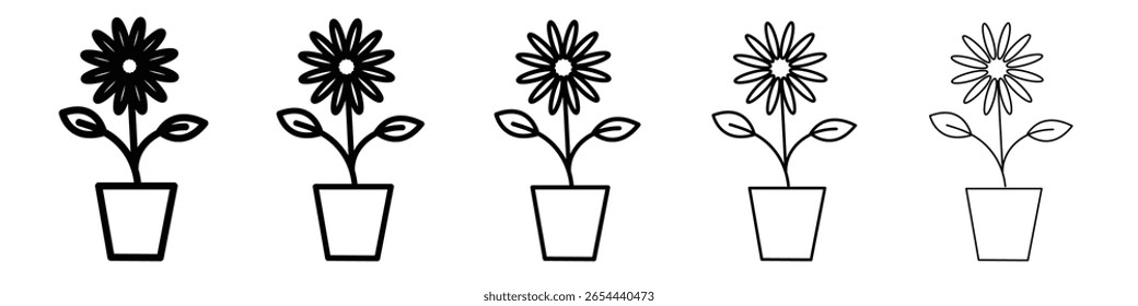 Flor en el logotipo plano del sistema de la ilustración del icono del pote