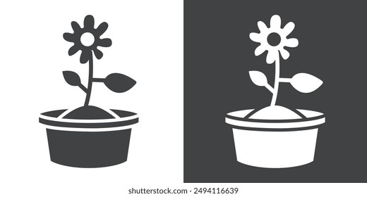Flower in pot icon Flat set in black and white color outline vector