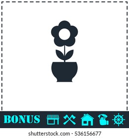 Flower pot icon flat. Simple vector symbol and bonus icon
