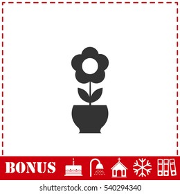 Flower pot icon flat. Simple vector symbol and bonus icon