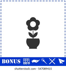 Flower pot icon flat. Simple vector symbol and bonus icon