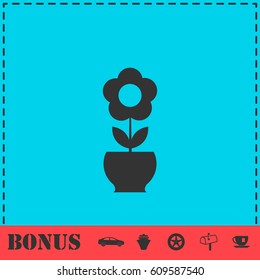Flower pot icon flat. Simple vector symbol and bonus icon
