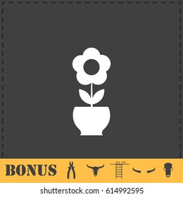 Flower pot icon flat. Simple vector symbol and bonus icon