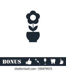 Flower pot icon flat. Vector illustration symbol and bonus pictogram