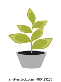 Flower in pot icon. Green flower in gray pot. Flower icon. Design element for home and office interior. Isolated object on white background. Vector illustration.