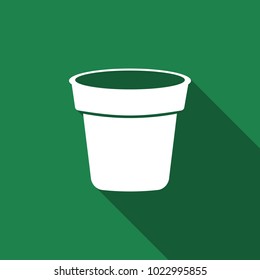 Flower pot icon isolated with long shadow. Flat design. Vector Illustration