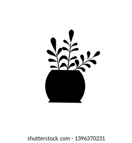 Flower in pot icon isolated on white background. Black flower icon. Hand-drawn. Flat design. Vector illustration.