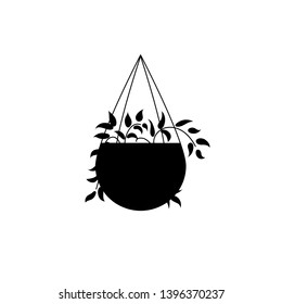 Flower in pot icon isolated on white background. Black flower icon. Hand-drawn. Flat design. Vector illustration.