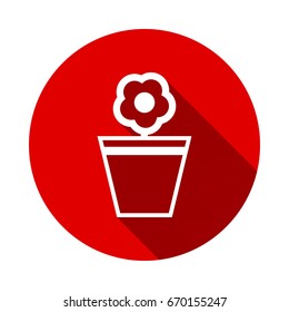 Flower in pot icon isolated on red background with long shadow. flat icon