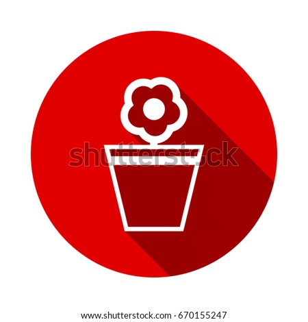 Flower in pot icon isolated on red background with long shadow. flat icon