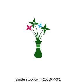 Flower pot icon logo design template