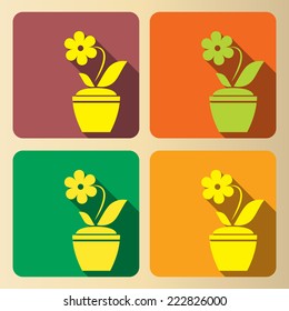 Flower in pot icon with long shadow . Vector EPS 10.