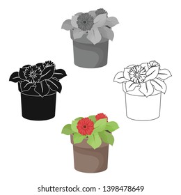 Flower in the pot icon in outline style isolated on white background. Bio and ecology symbol stock vector illustration.