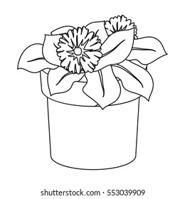 Flower in the pot icon in outline style isolated on white background. Bio and ecology symbol stock vector illustration.