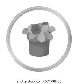 Flower in the pot icon in outline style isolated on white background. Bio and ecology symbol stock vector illustration.