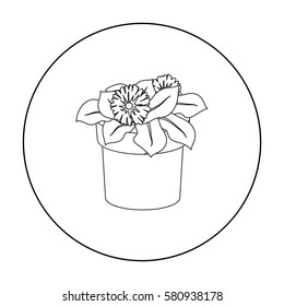 Flower in the pot icon in outline style isolated on white background. Bio and ecology symbol stock vector illustration.