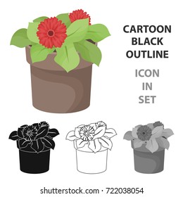 Flower in the pot icon in outline style isolated on white background. Bio and ecology symbol stock vector illustration.