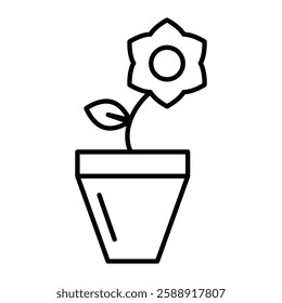 Flower in pot icon Outline vector symbol sign