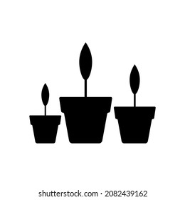 Flower pot icon. Plant, seedling. Black silhouette. Front side view. Vector simple flat graphic illustration. The isolated object on a white background. Isolate.
