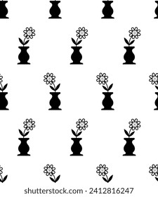 Flower Pot Icon Seamless Pattern, Flower Pot Icon, Flowerpot, Plant Pot Vector Art Illustration