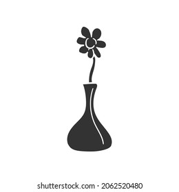 Flower Pot Icon Silhouette Illustration. Home Decor Vector Graphic Pictogram Symbol Clip Art. Doodle Sketch Black Sign.