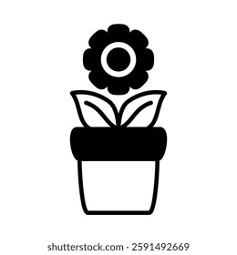 flower in pot icon, simple flat style, illustration, logo sign symbol pictogram template, for ui or ux isolated on white for mobile app, editable