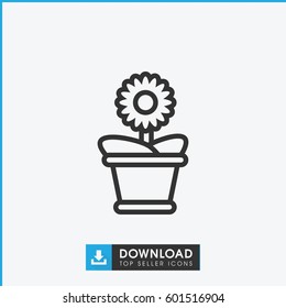 flower pot icon. simple outline flower pot vector icon. on white background.