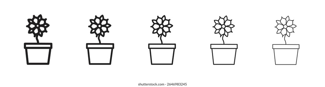 Flower in pot icon thin flat outline style vector sign