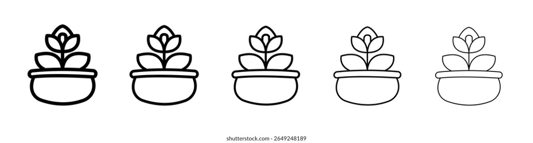 flower in pot icon thin line outline set or collection