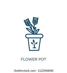 flower pot icon. Thin linear flower pot outline icon isolated on white background. Line vector flower pot sign, symbol for web and mobile