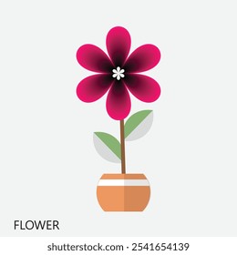  Flower and pot  icon vector art design. outline, romantic, love message, linear, valentine, no people, red, daisy, art, blossom, 