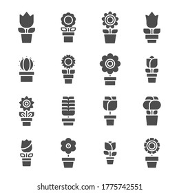 flower in pot icons set vector illustration