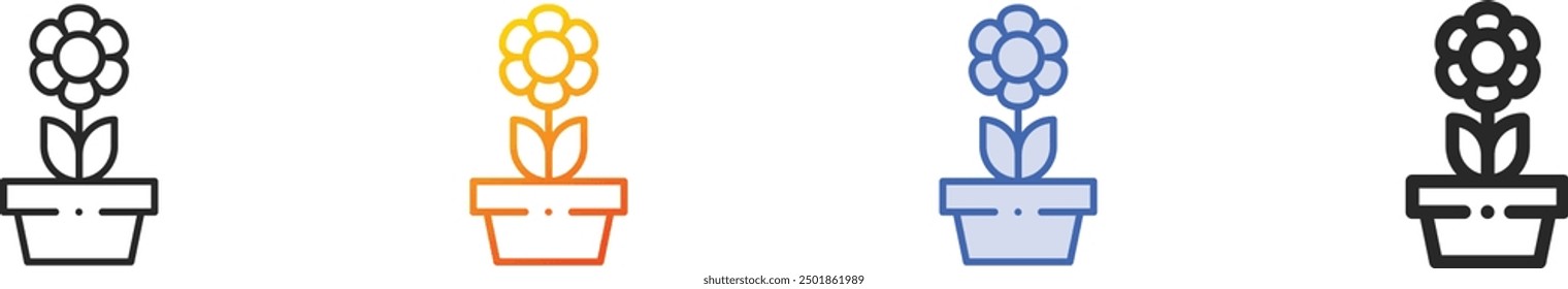 flower pot icon.Thin Linear, Gradient, Blue Stroke and bold Style Design Isolated On White Background