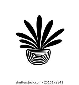 flower and pot illustration design in black and white style