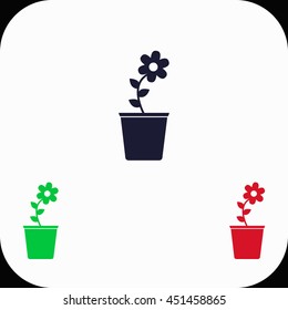 Flower pot Illustration set. Blue, green, red icon.