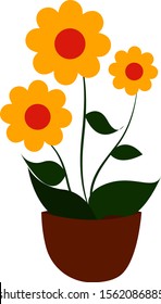 Flor en olla, ilustración, vector sobre fondo blanco.