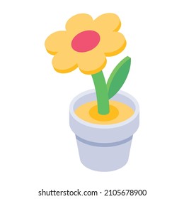 Flower pot in isometric trendy icon 

