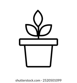 Blume Topf verlässt linearen Stil Zeichen für mobiles Konzept und Web-Design. Pflanze in Blumentopf Umriss Vektorsymbol. Symbole, Logo-Illustrationen Vektorgrafik