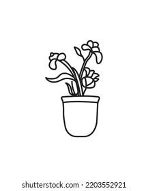 Flower Pot line art Icon. Line Art flower pot vector Isolated On White Background. coloring sheet for kids. 