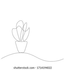 Flower in pot line drawing, vector illustration
