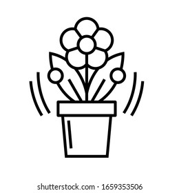 Flor en un icono de línea de olla, signo de concepto, ilustración de vector de contorno, símbolo lineal.