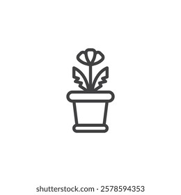 Flower Pot line icon. linear style sign for mobile concept and web design. Pot with a blooming flower outline vector icon. Planting and growth symbol, logo illustration. Vector graphics