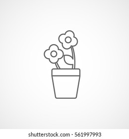 Flower In Pot Line Icon On White Background