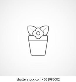 Flower In Pot Line Icon On White Background