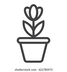 Flower in pot line icon, plant and decor element, vector graphics, a linear pattern on a white background, eps 10.