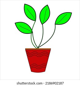 Flor en el diseño vectorial de icono de línea de olla e ilustración con trazo editable