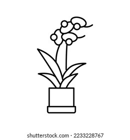 flower in pot line icon vector. flower in pot sign. isolated contour symbol black illustration